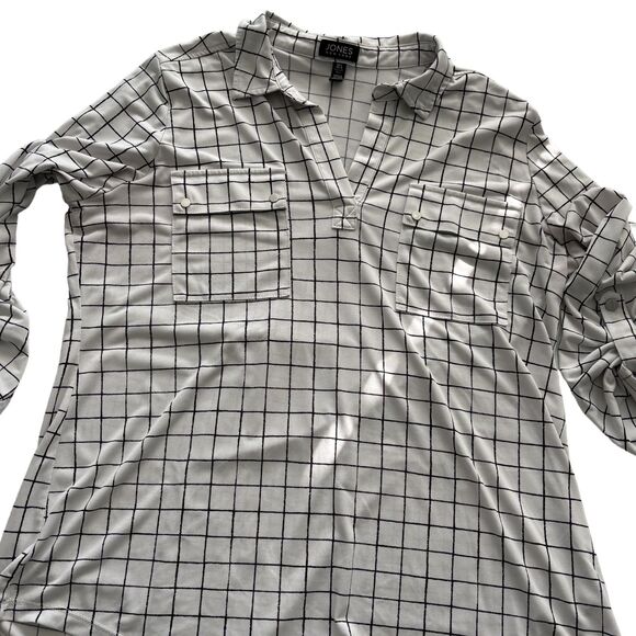 Jones New York Blouse Long Sleeve w/Button Up Strap Size Large Black/Whi… - Picture 5 of 11